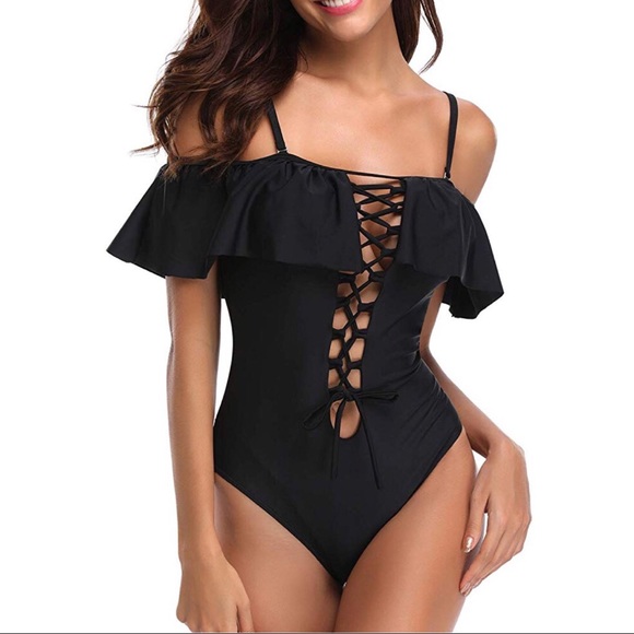 Other - off the shoulder lace up one piece swimsuit